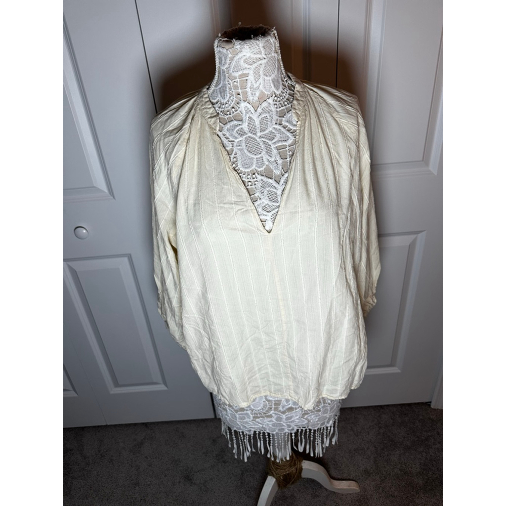 ZARA Cream Striped V-Neck Blouse L